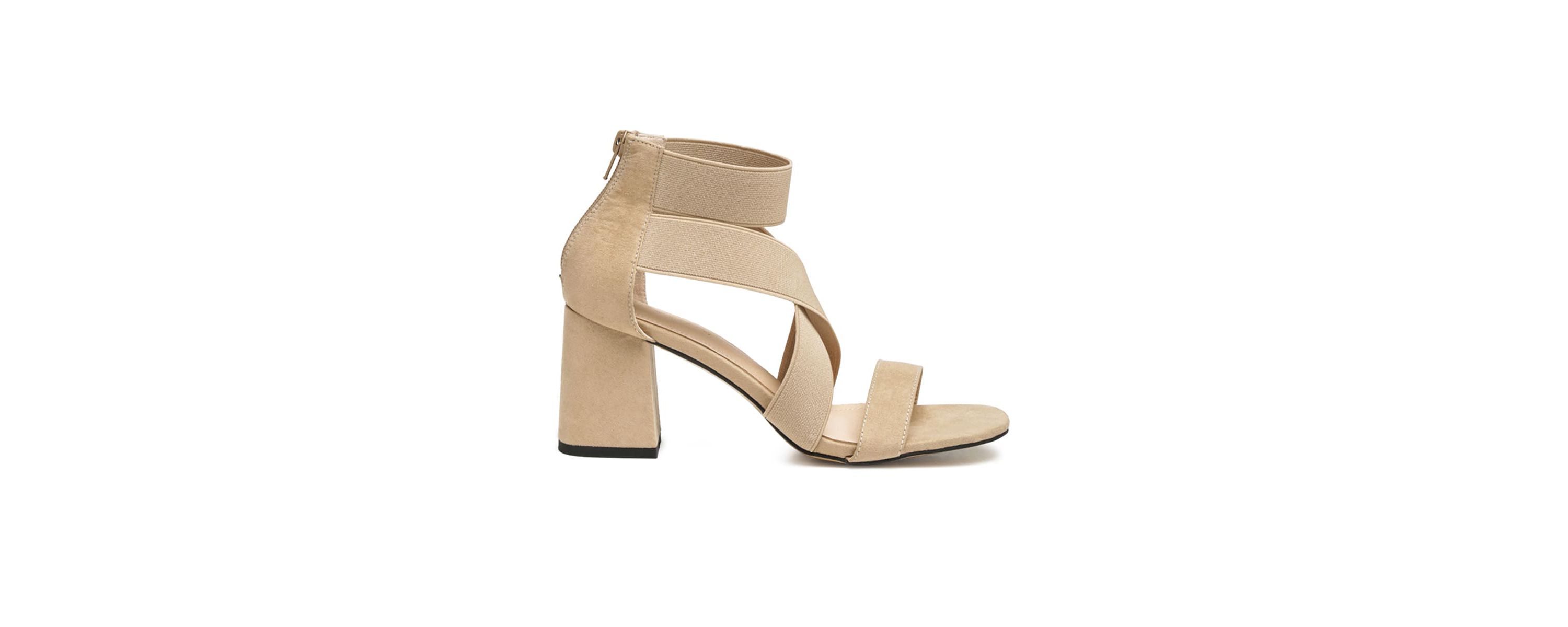 Benicia Elastic Strappy Block Heel Sandal