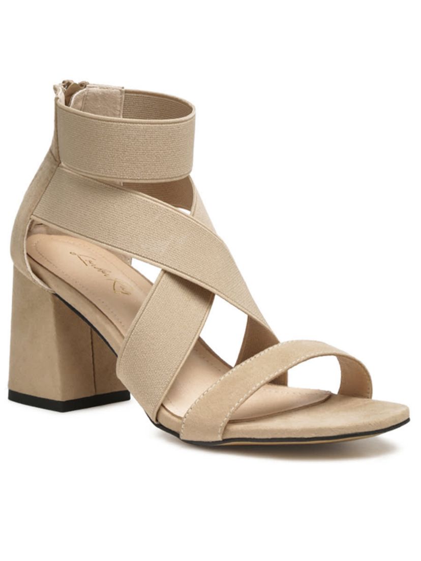 Benicia Elastic Strappy Block Heel Sandal