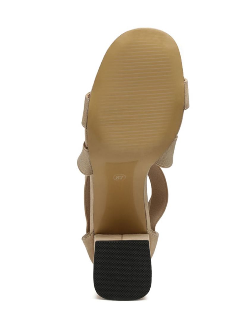 Benicia Elastic Strappy Block Heel Sandal