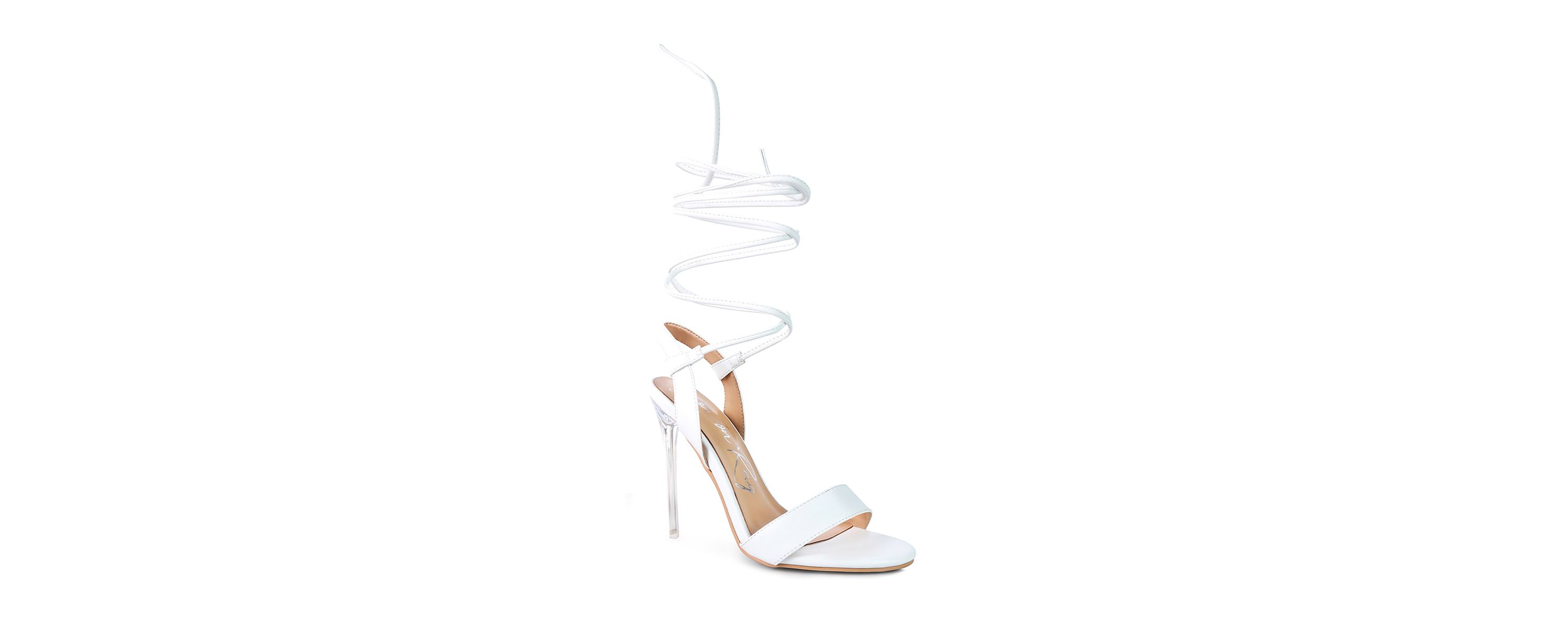 Sheeny Clear Stiletto Lace Up Heels