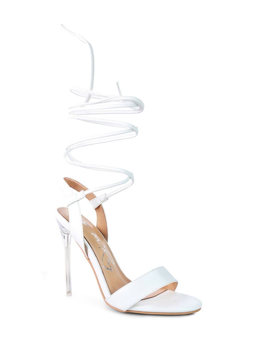 Sheeny Clear Stiletto Lace Up Heels