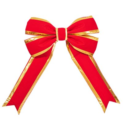 Vickerman 24" x 30" Red Canvas Gold Trim Outdoor Christmas Bow with UV Treated Material and Wire to Hang