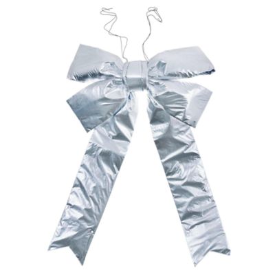 Vickerman 36" x 45" Silver Metallic Outdoor Christmas Bow with UV Treated Material and Wire to Hang