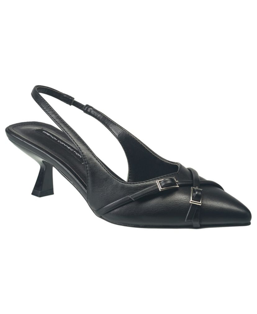 Womens Buckles Slingback Kitten Heel
