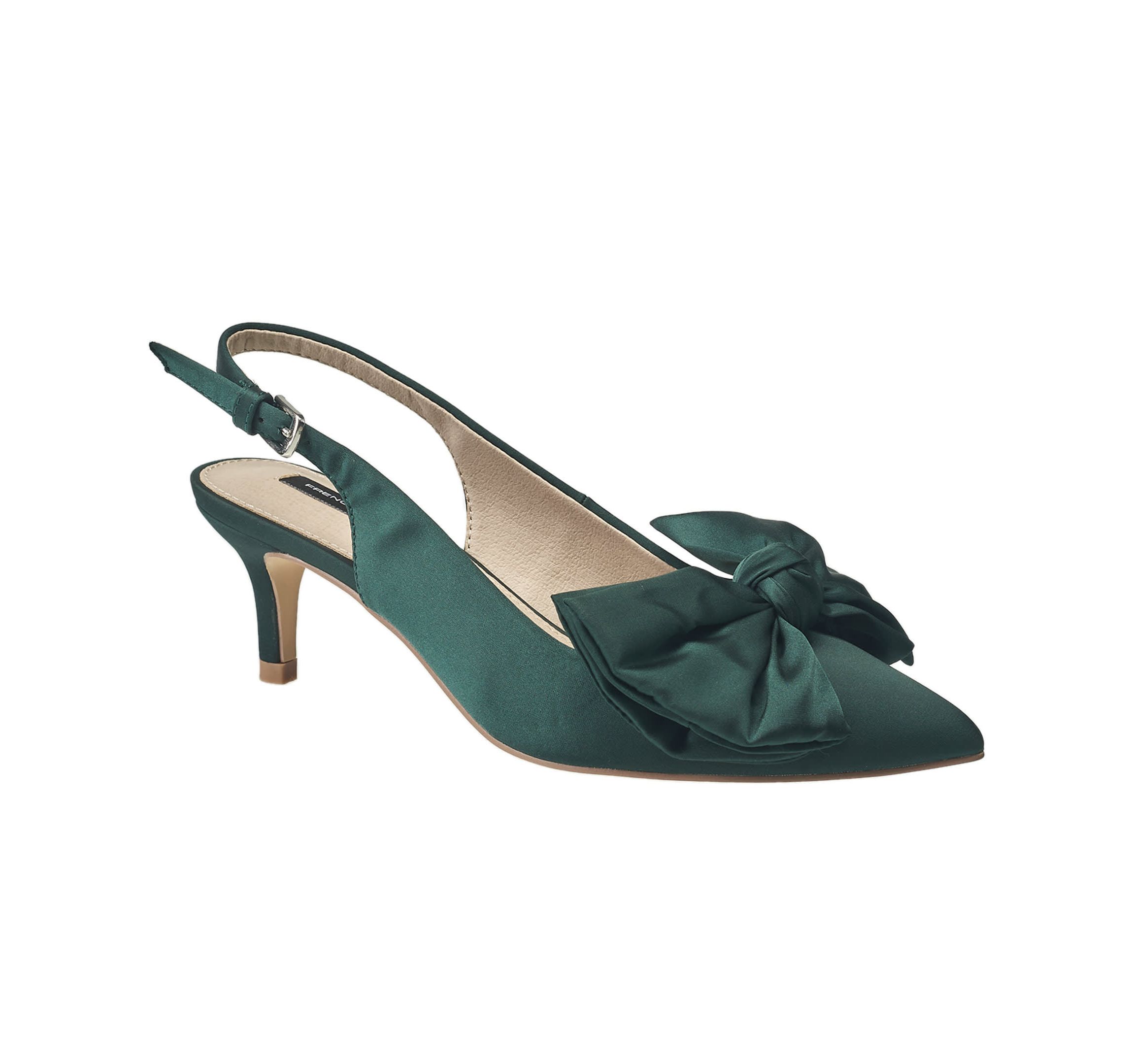 Womens Quinn Satin Bow Kitten Pump