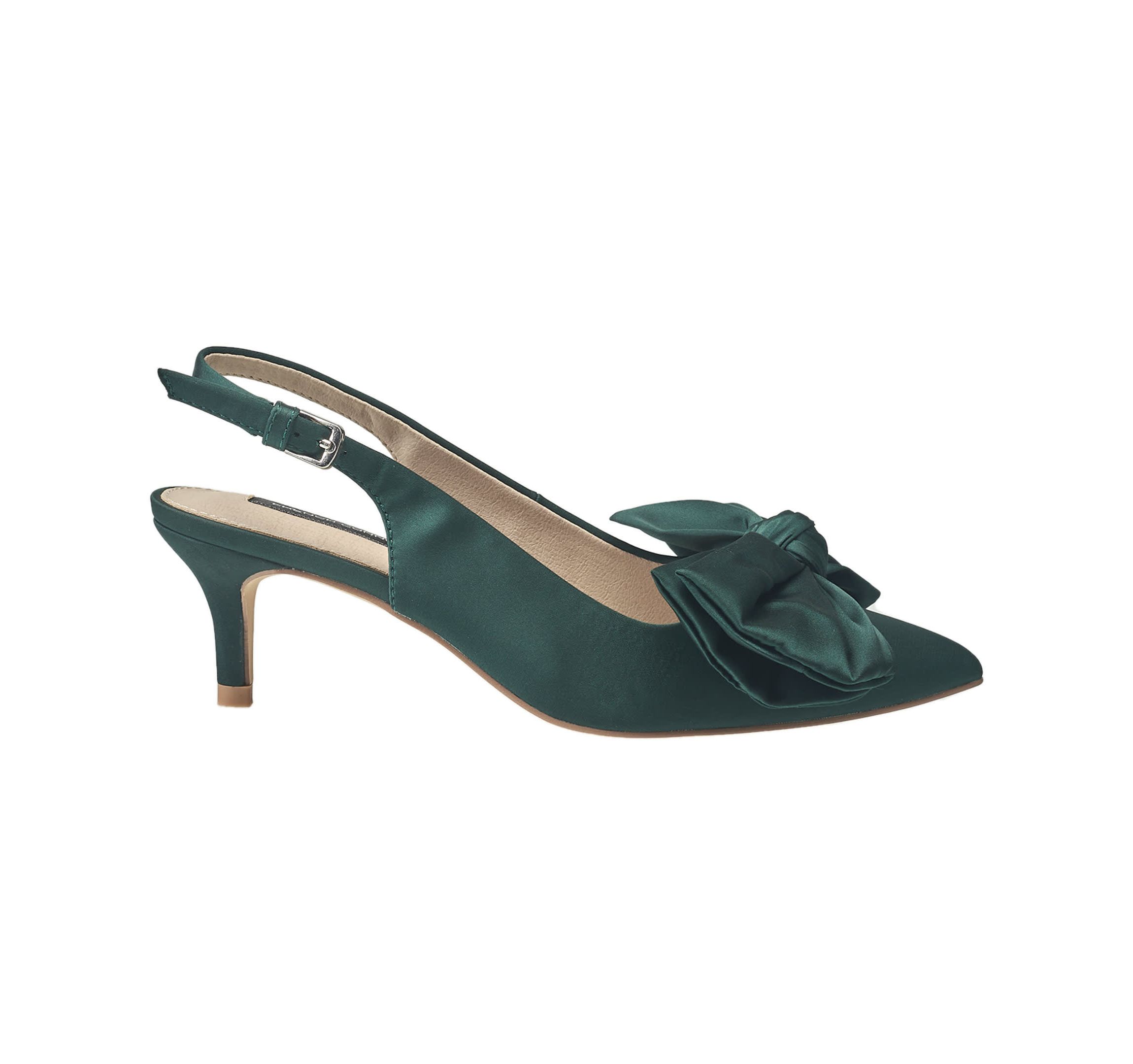 Womens Quinn Satin Bow Kitten Pump