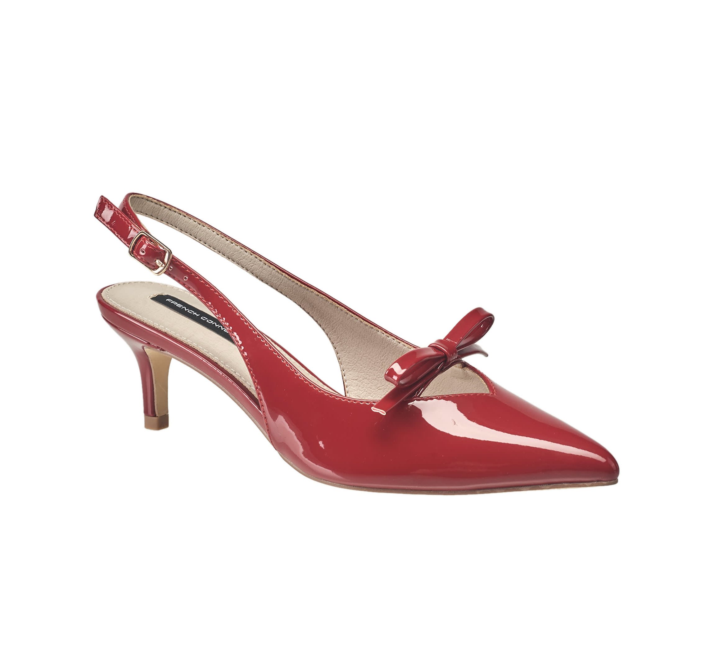 Womens Patent Bow Kitten Heel
