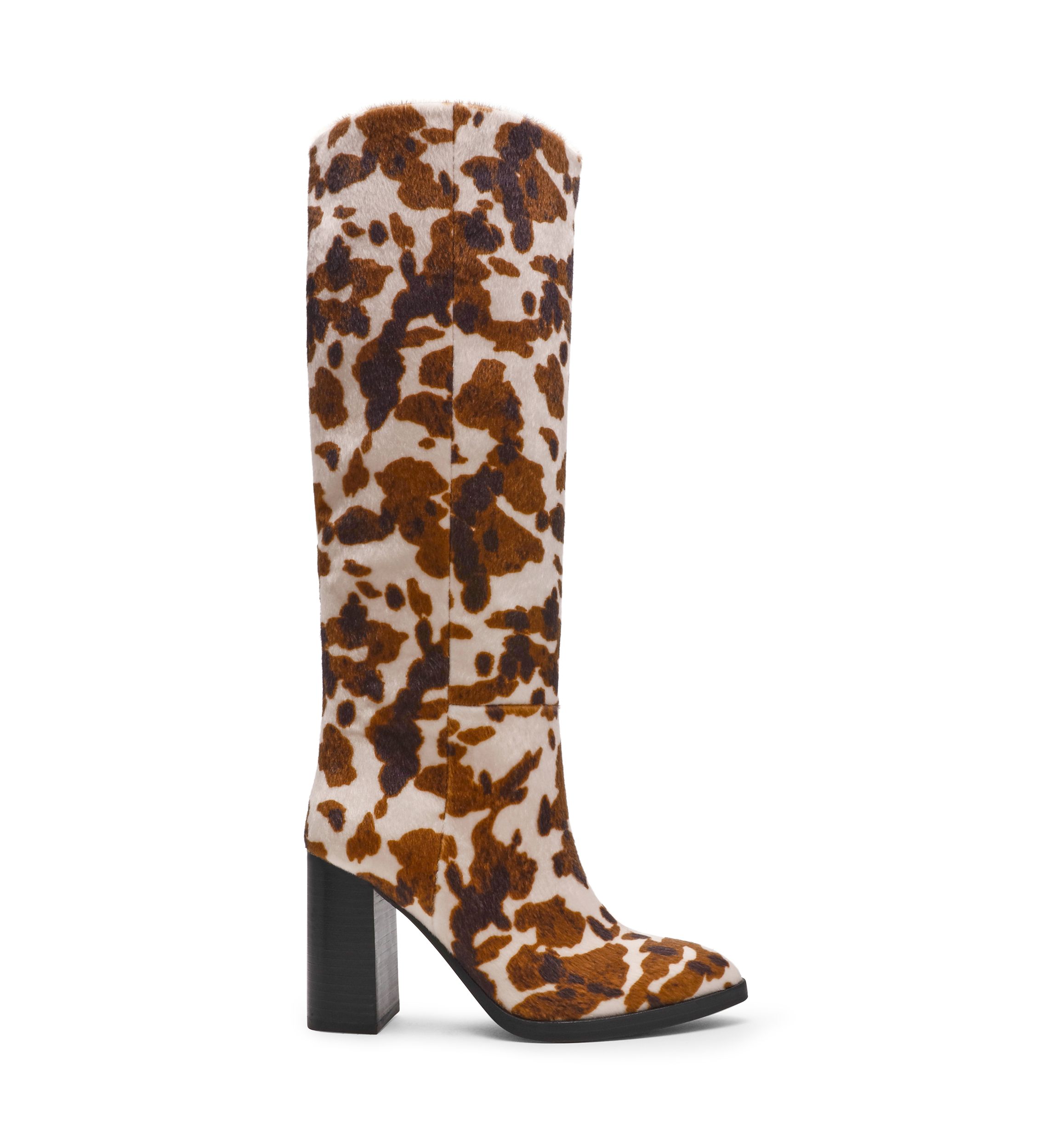 Bardonny Knee-High Cow Print Boots