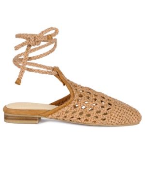 Rag&Co Women's Bartsi Handwoven Cotton Tie Up Mule Flats, Tan, 6M