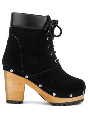 Rag&Co Women's Maaya Handcrafted Collared Suede Boot, Black, 9.5M