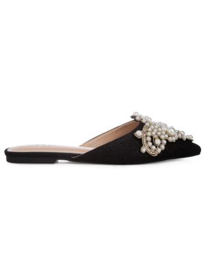Rag&Co Women's Astre Pearl Embellished Shimmer Mules, Black, 5M
