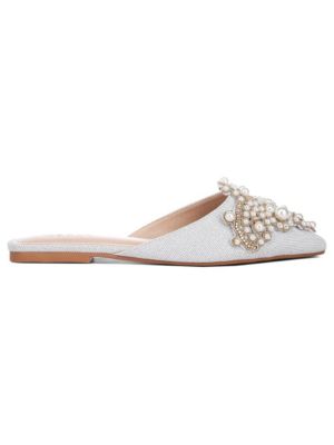 Rag&Co Women's Astre Pearl Embellished Shimmer Mules, Silver, 5M