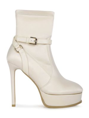 Rag&Co Women's Doesburg Satin Stiletto Ankle Boot, Beige, 9M