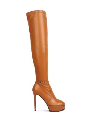 Rag&Co Women's Twinkles Patent Stiletto Heeled Long Boots, Tan, 6M