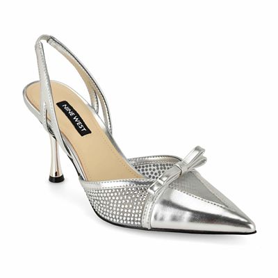 Nine West Women's Padell Pointed Toe Slingback Dress Pumps, Silver, 9M