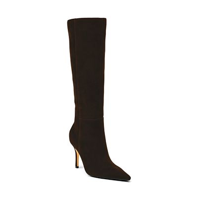 Nine West Women's Gerty Wide Calf Pointy Toe High Shaft Dress Boots, Dark Brown, 7M