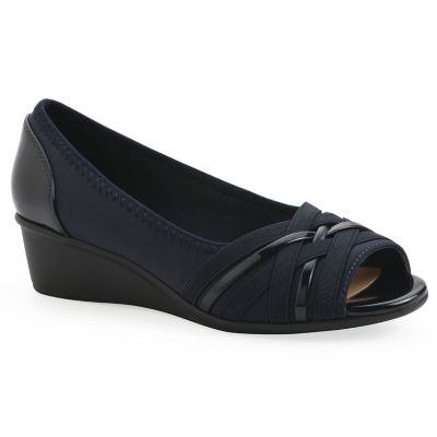Cliffs by White Mountain Women's Boldest Peep Toe Wedge, Navy Blue, 8M