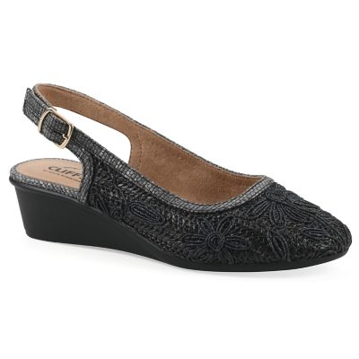 Cliffs by White Mountain Women's Boris Slingback Wedge - Wide Width, Black, 9.5W