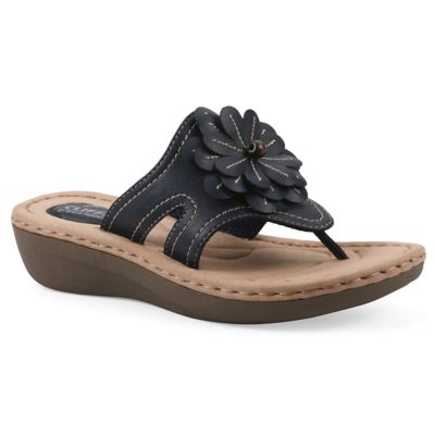 Cliffs by White Mountain Women's Cashlyn Floral Mini Wedge Sandal - Wide Width, Navy Blue, 11W