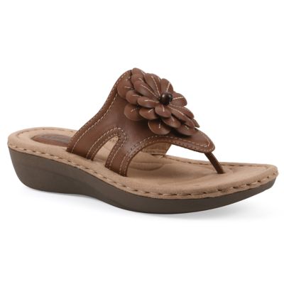 Cliffs by White Mountain Women's Cashlyn Floral Mini Wedge Sandal - Wide Width, Tan, 11W