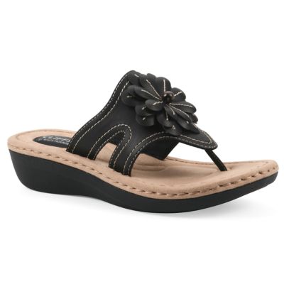 Cliffs by White Mountain Women's Cashlyn Floral Mini Wedge Sandal, Black, 11M