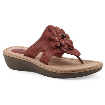 Cliffs by White Mountain Women's Cashlyn Floral Mini Wedge Sandal, Red, 6 M