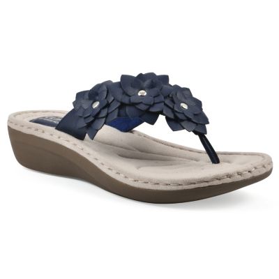 Cliffs by White Mountain Women's Content Thong Sandal, Navy Blue, 6M