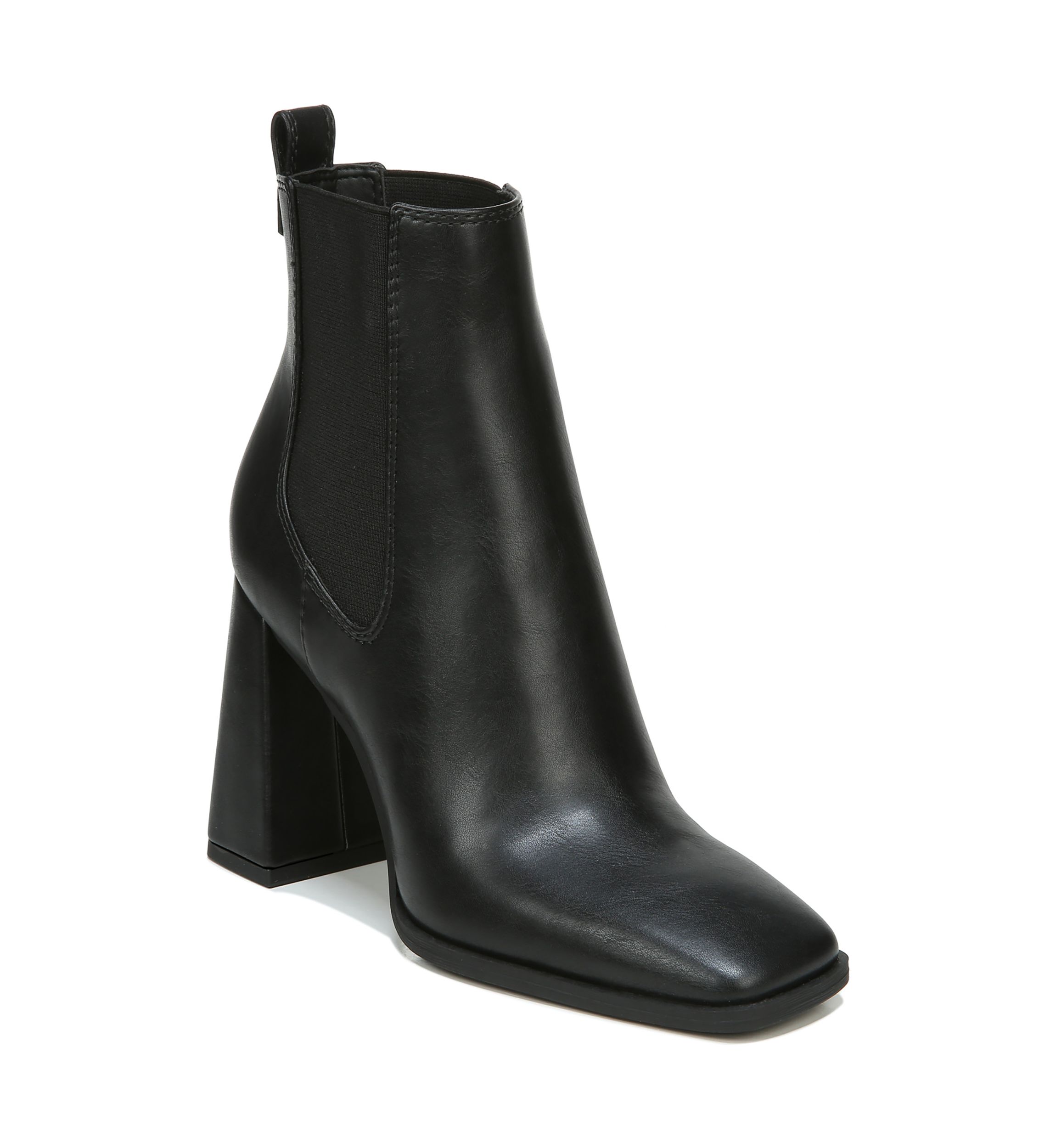 Polly Square Toe Block Heel Booties- Black