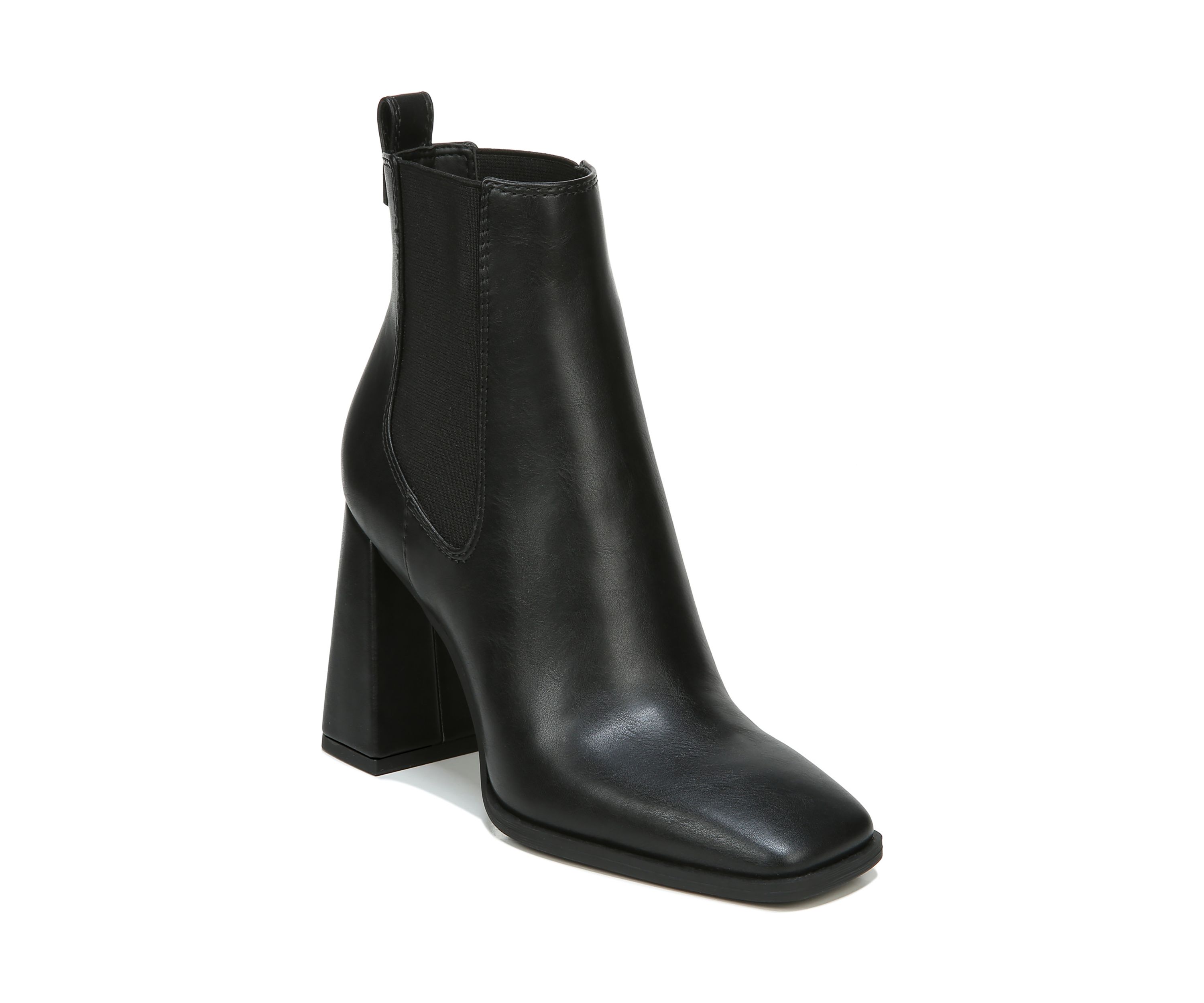 Polly Square Toe Block Heel Booties- Black