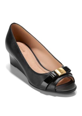 Cole Haan Women's Go-To Malta Peep Toe Wedge Heels, Black, 9.5N
