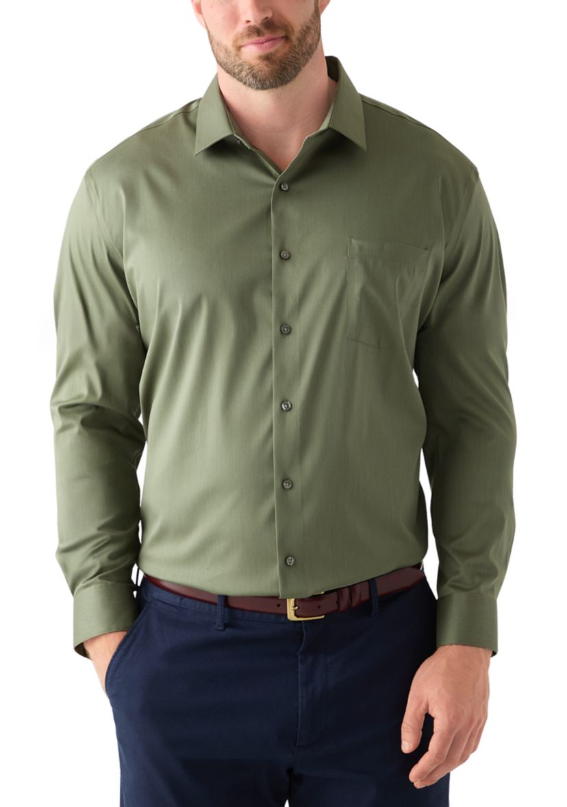 big and tall dress shirt Brooks Brothers Men's & Stretch Cotton Broadcloth Non-Iron Ainsley Collar, Tattersall | Blue you can wear it tucked in with dress pants or chinos with loafers or dress shoes for a special event Big & Tall Men's Shirts: