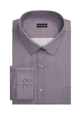 Van Heusen Men's Big Everyday Defense Print Shirt, Brown, 18 32/33