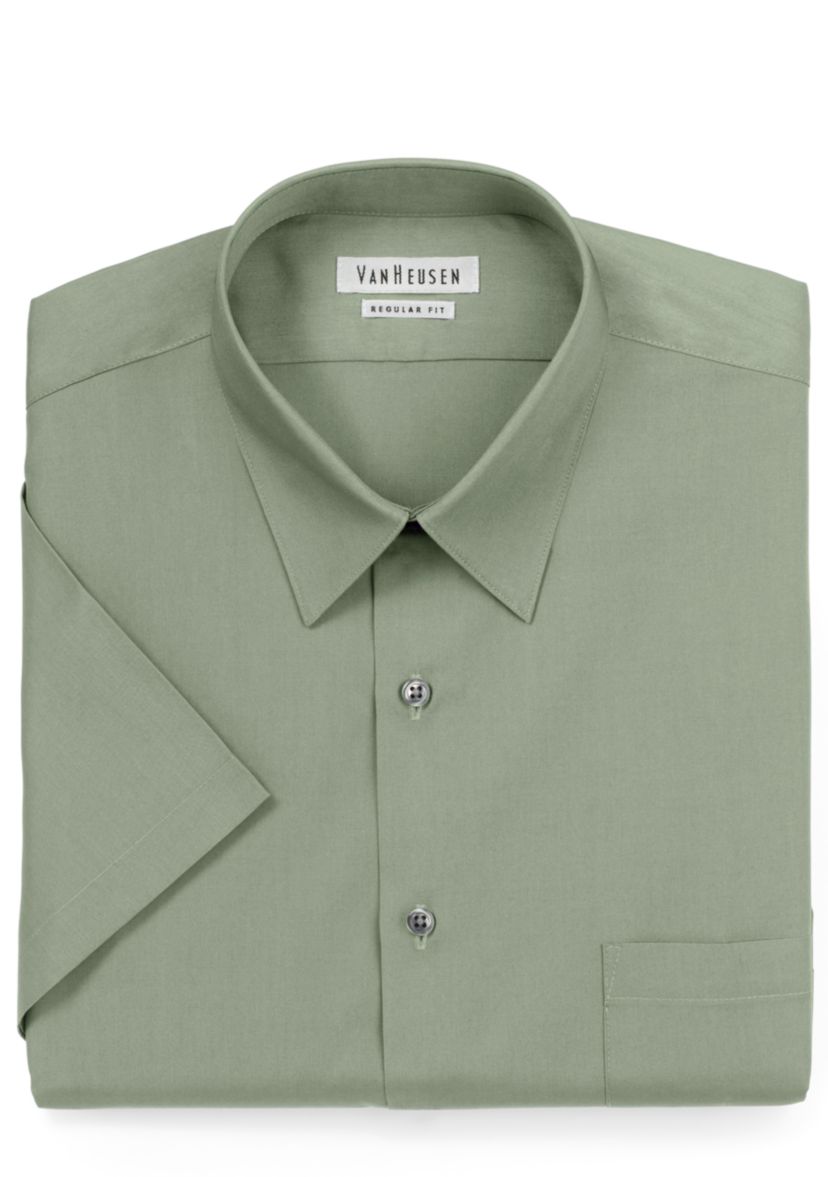 slim fit dress slacks Van Heusen - Mens Essential Woven Solid Short Sleeve Button Up Top