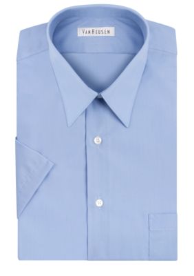 Van Heusen Men's Short Sleeve Poplin Dress Shirt, Blue, 15