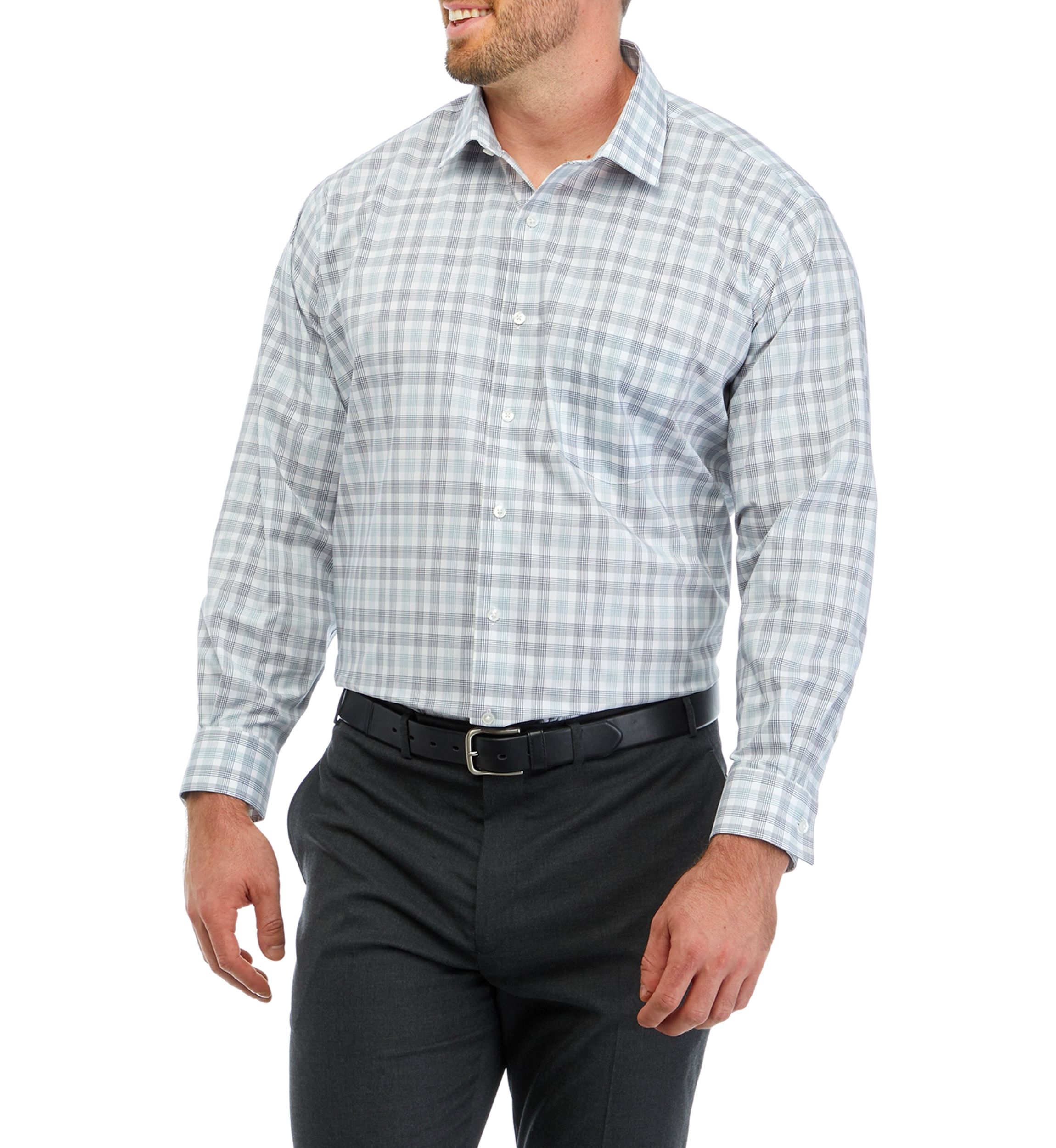 Mens Big Regular Fit Wrinkle Free Plaid Shirt 