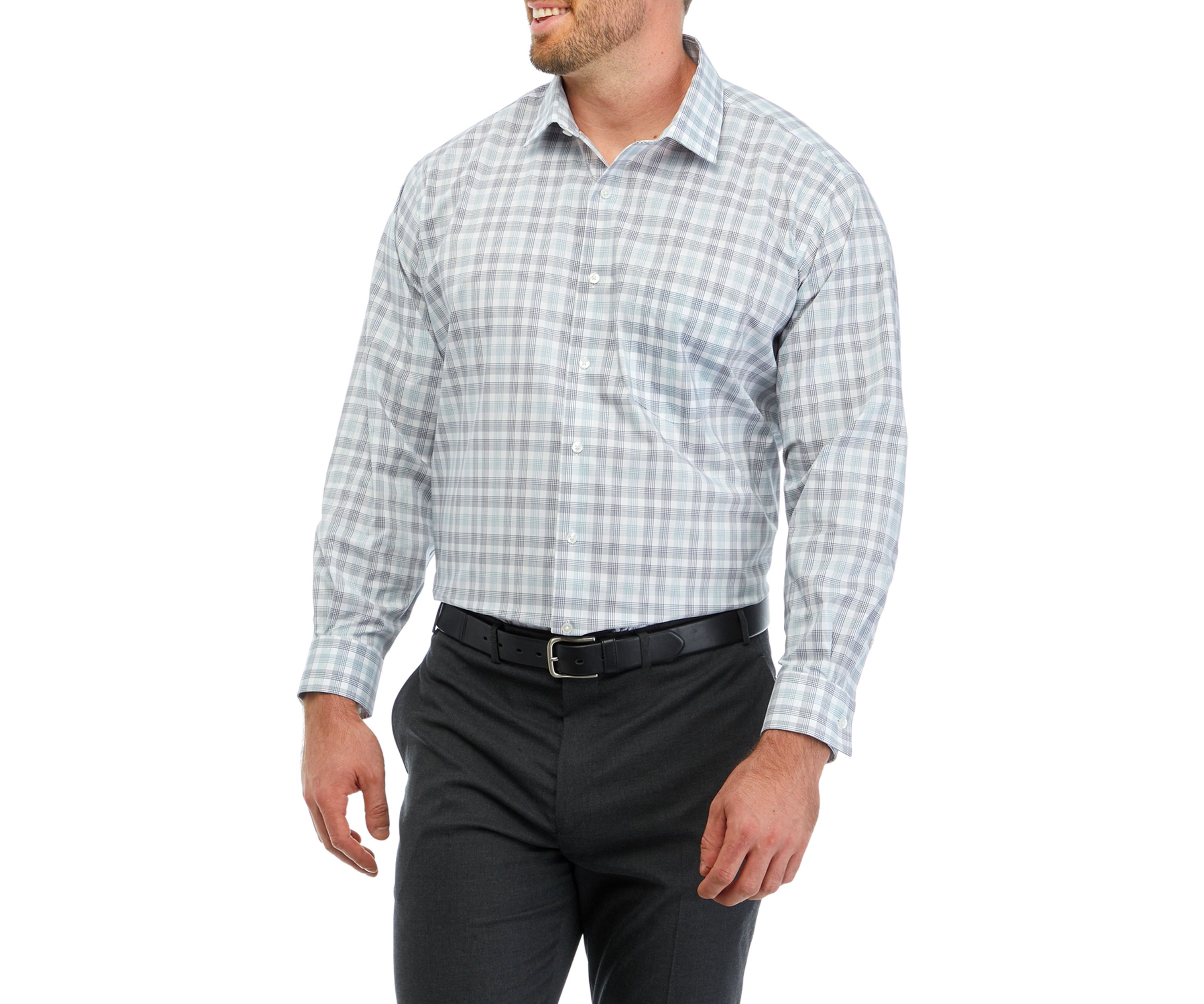 Mens Big Regular Fit Wrinkle Free Plaid Shirt 