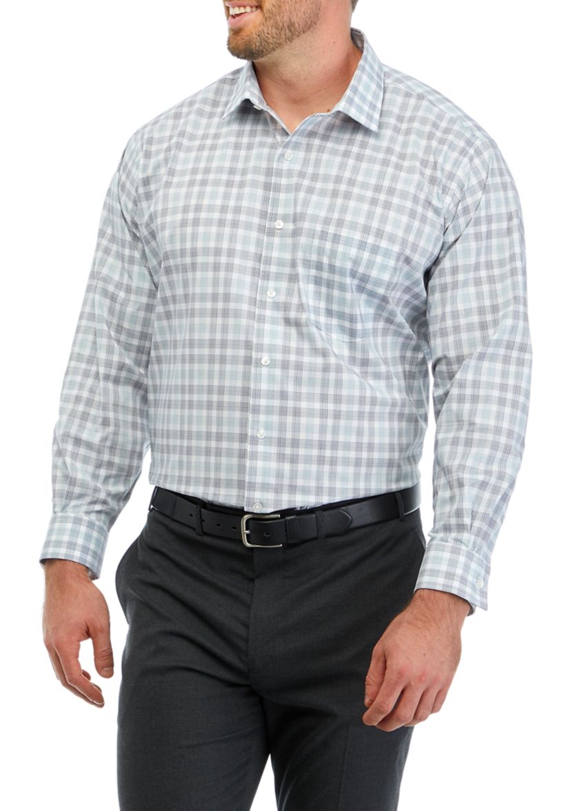 Mens Big Regular Fit Wrinkle Free Plaid Shirt 
