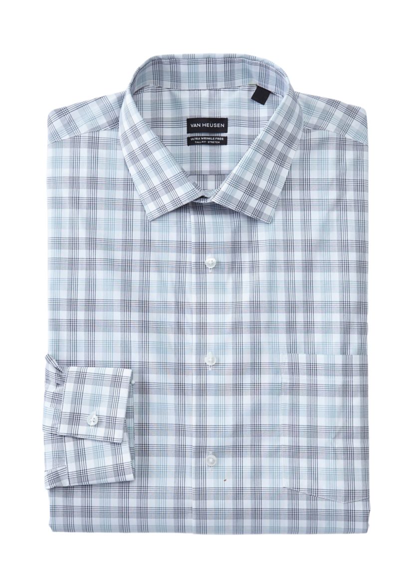 Mens Tall Regular Fit Wrinkle Free Plaid Shirt 