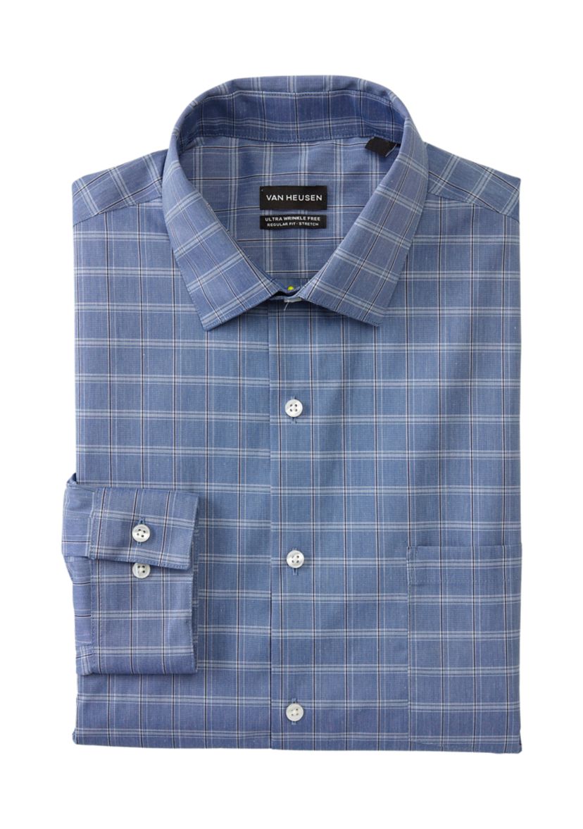 Mens Big Regular Fit Wrinkle Free Plaid Shirt 