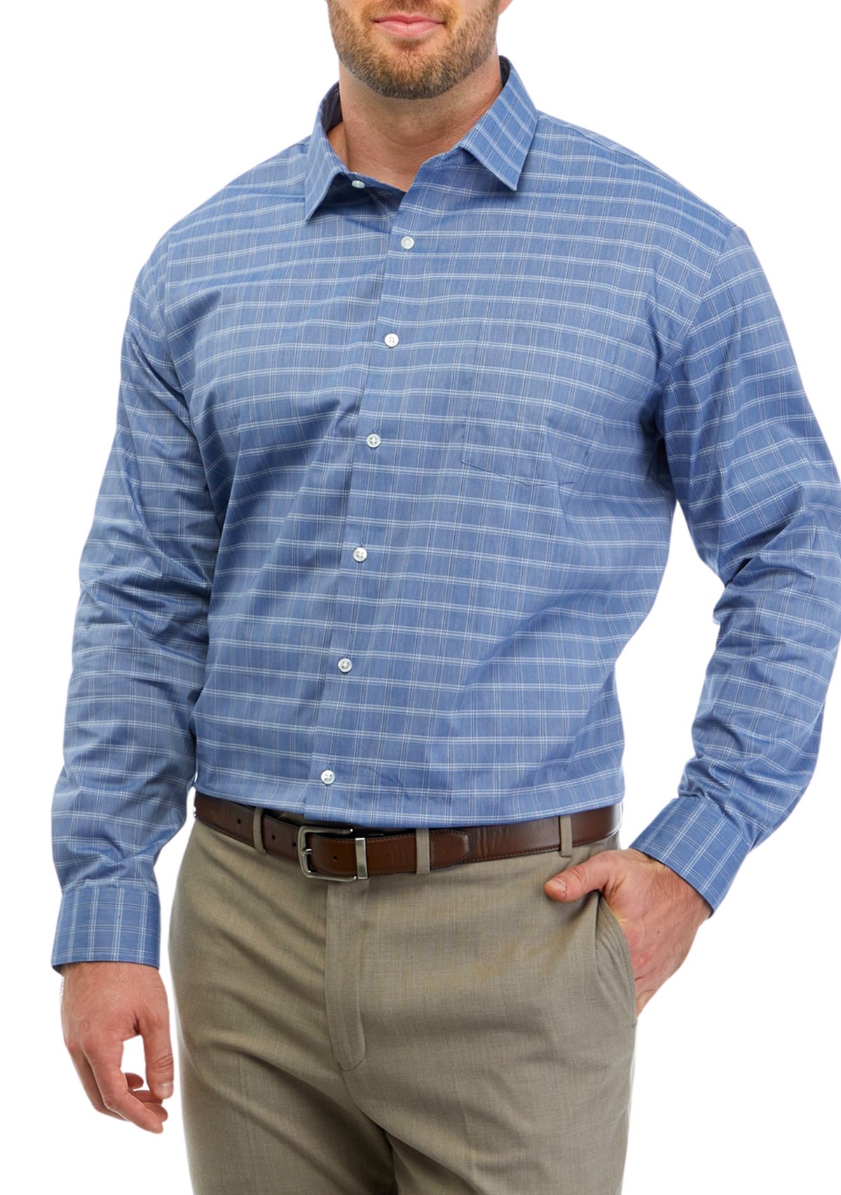 Mens Tall Regular Fit Wrinkle Free Plaid Shirt 