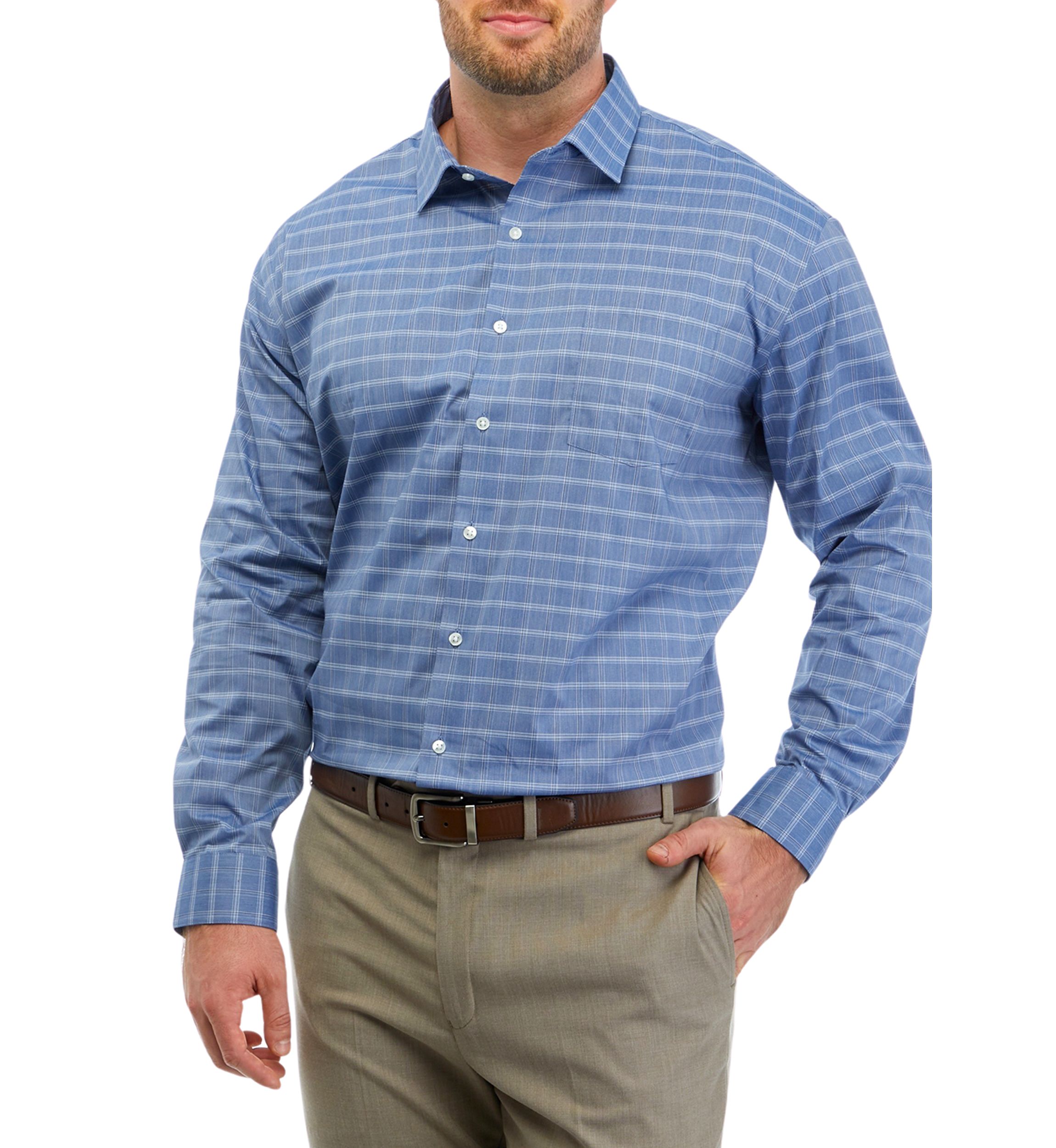 Mens Tall Regular Fit Wrinkle Free Plaid Shirt 