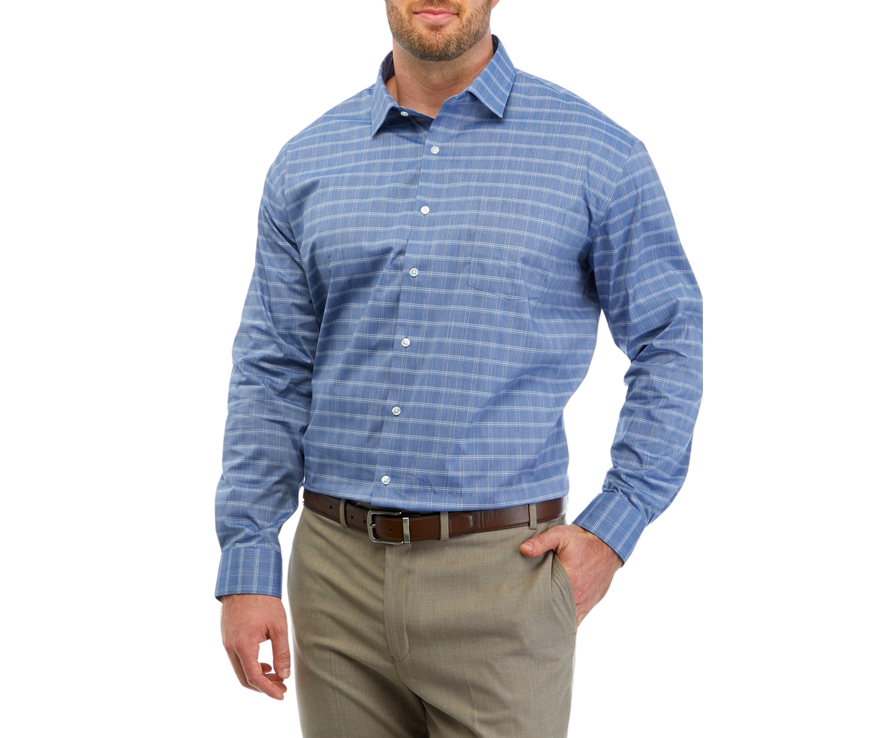 Mens Tall Regular Fit Wrinkle Free Plaid Shirt 