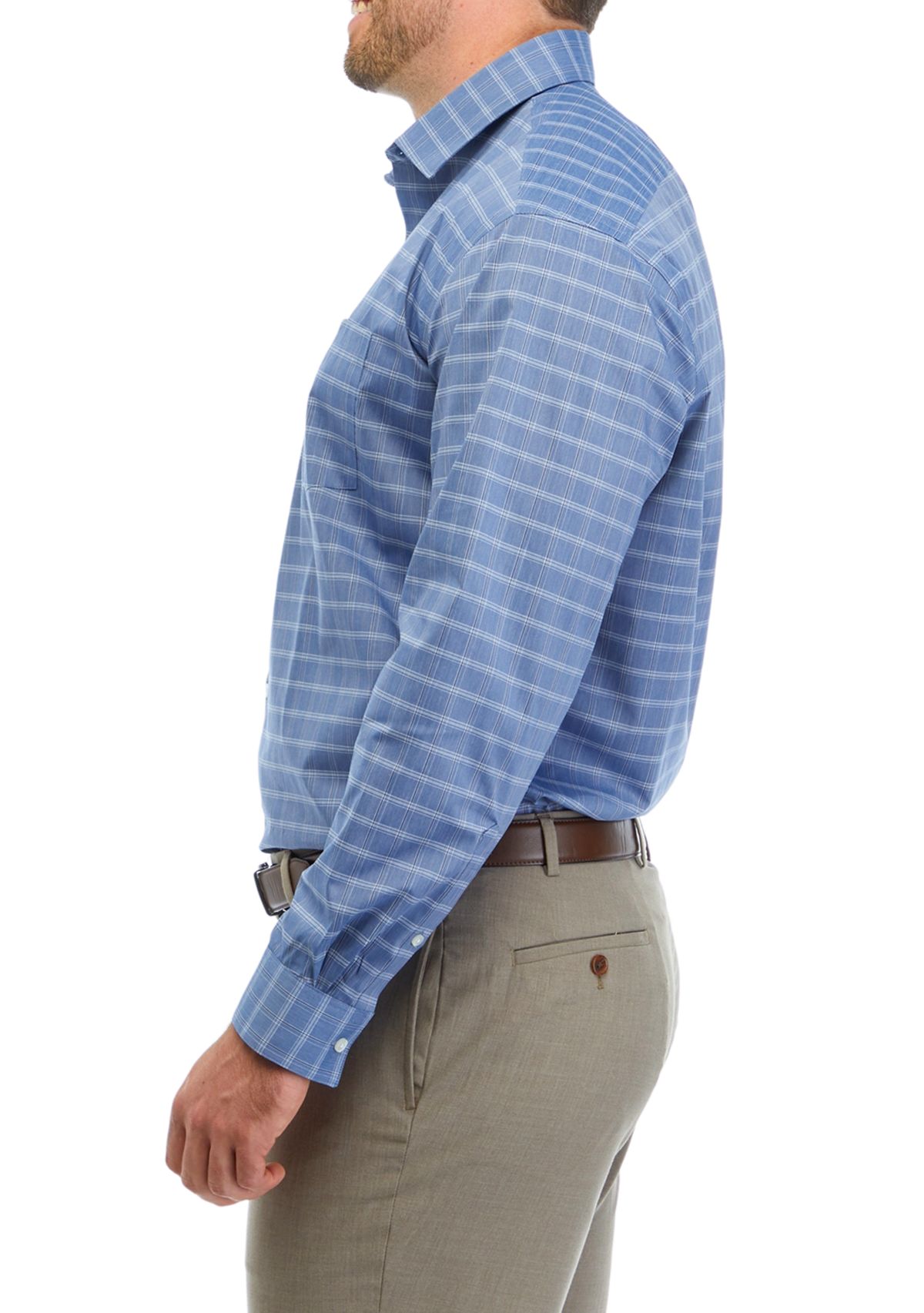 Mens Tall Regular Fit Wrinkle Free Plaid Shirt 