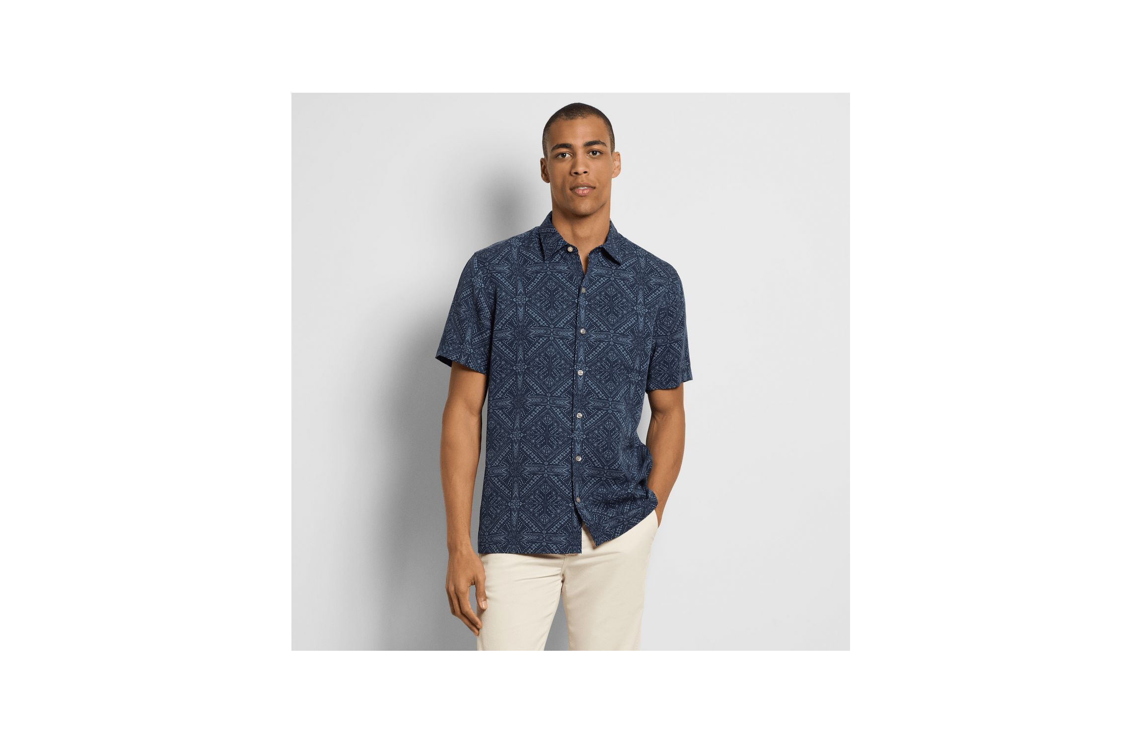 Short Sleeve Palm Print Camp Shirt
