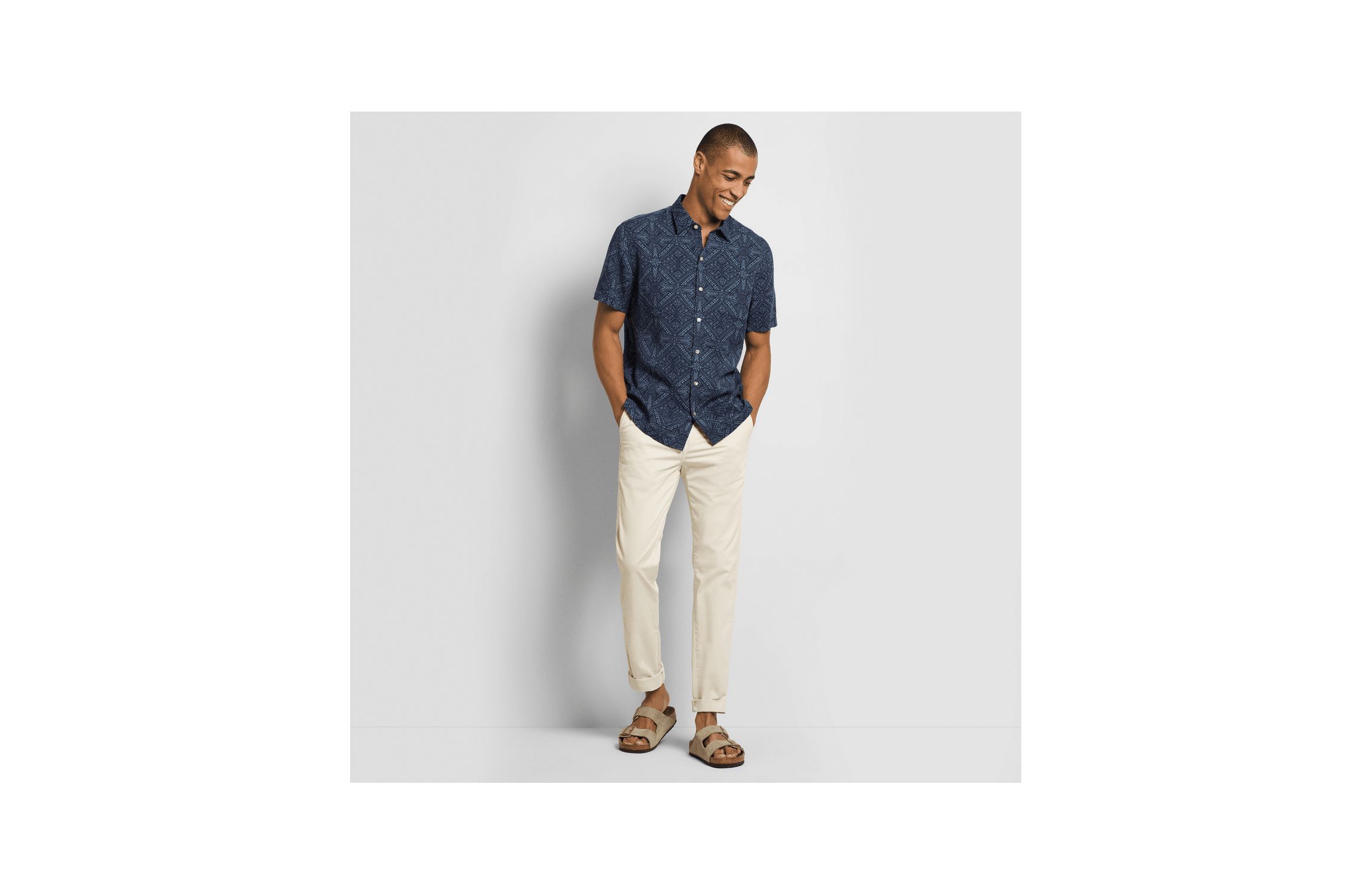 Short Sleeve Palm Print Camp Shirt