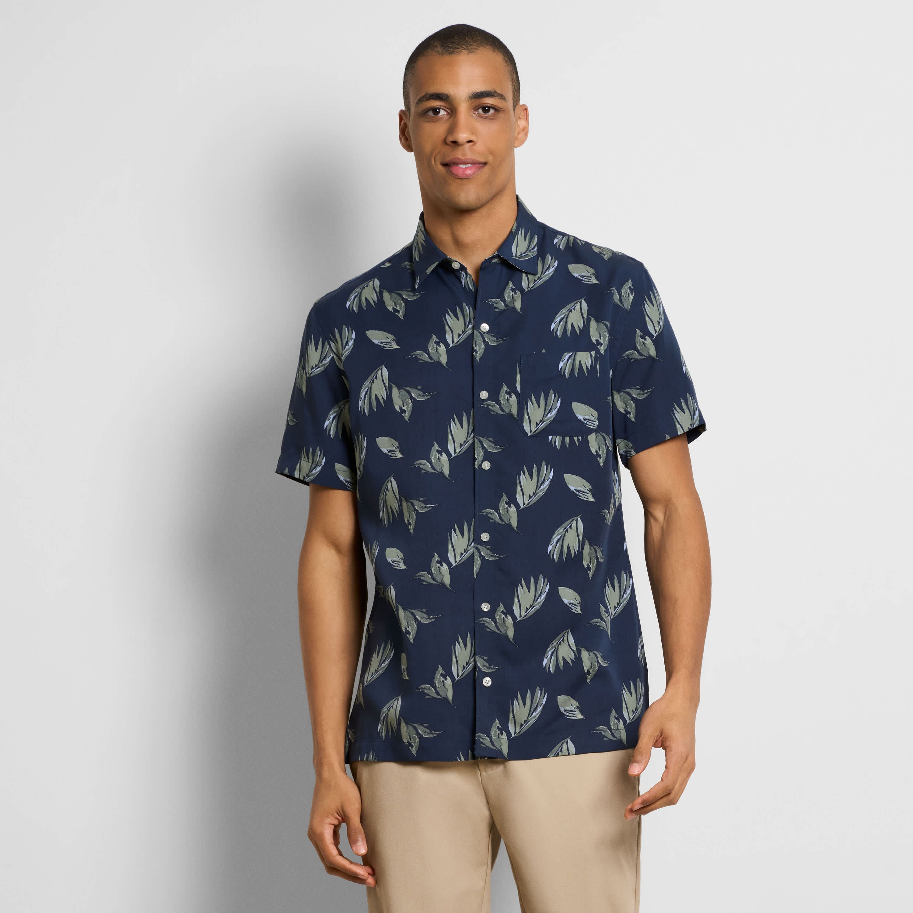 Short Sleeve Lily Leaf Print Camp Shirt