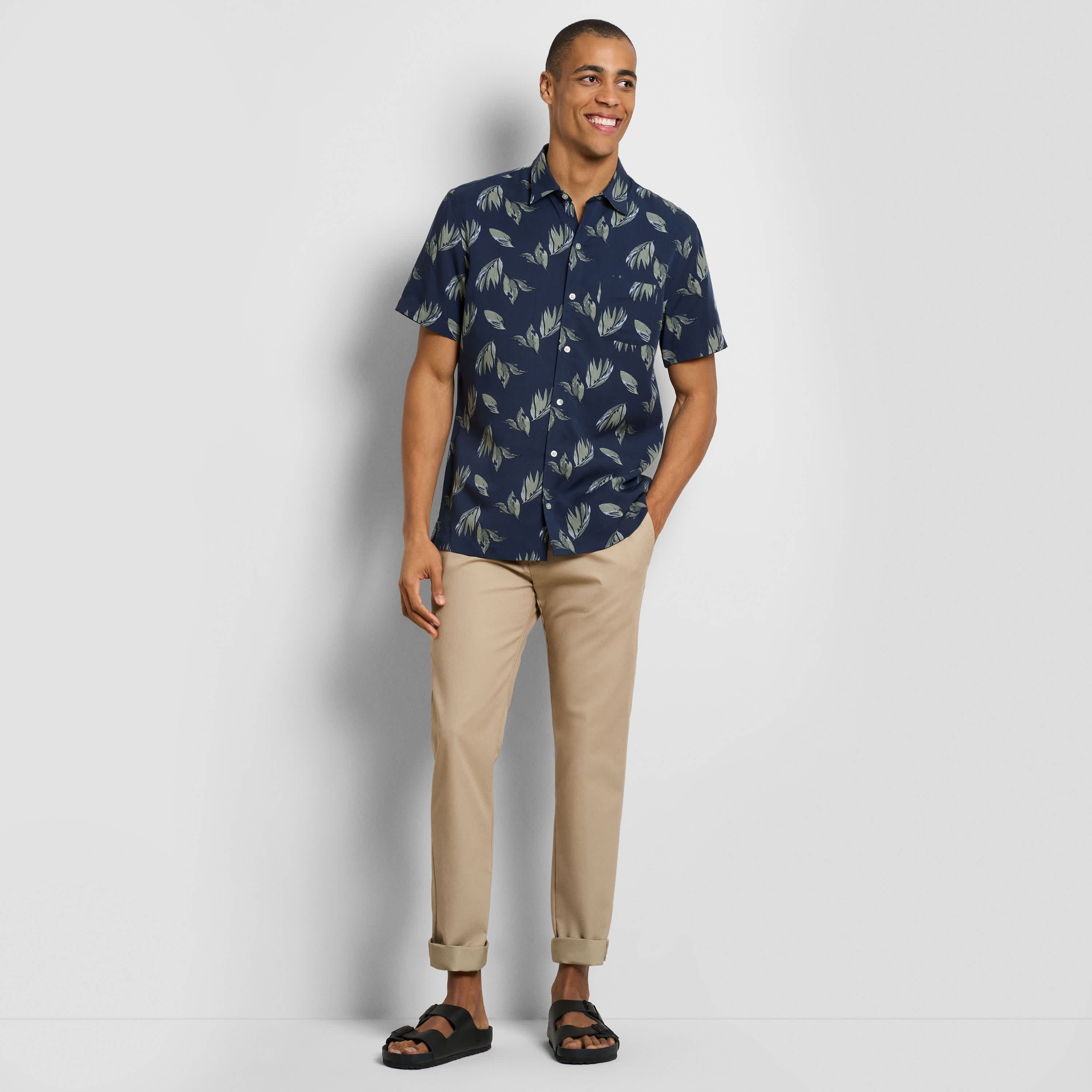Short Sleeve Lily Leaf Print Camp Shirt