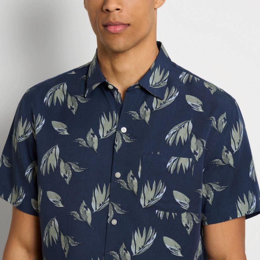 Short Sleeve Lily Leaf Print Camp Shirt