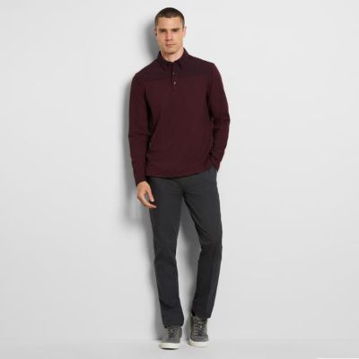 Van Heusen Men's Polo Ottoman Long Sleeve Shirt, Red, Medium