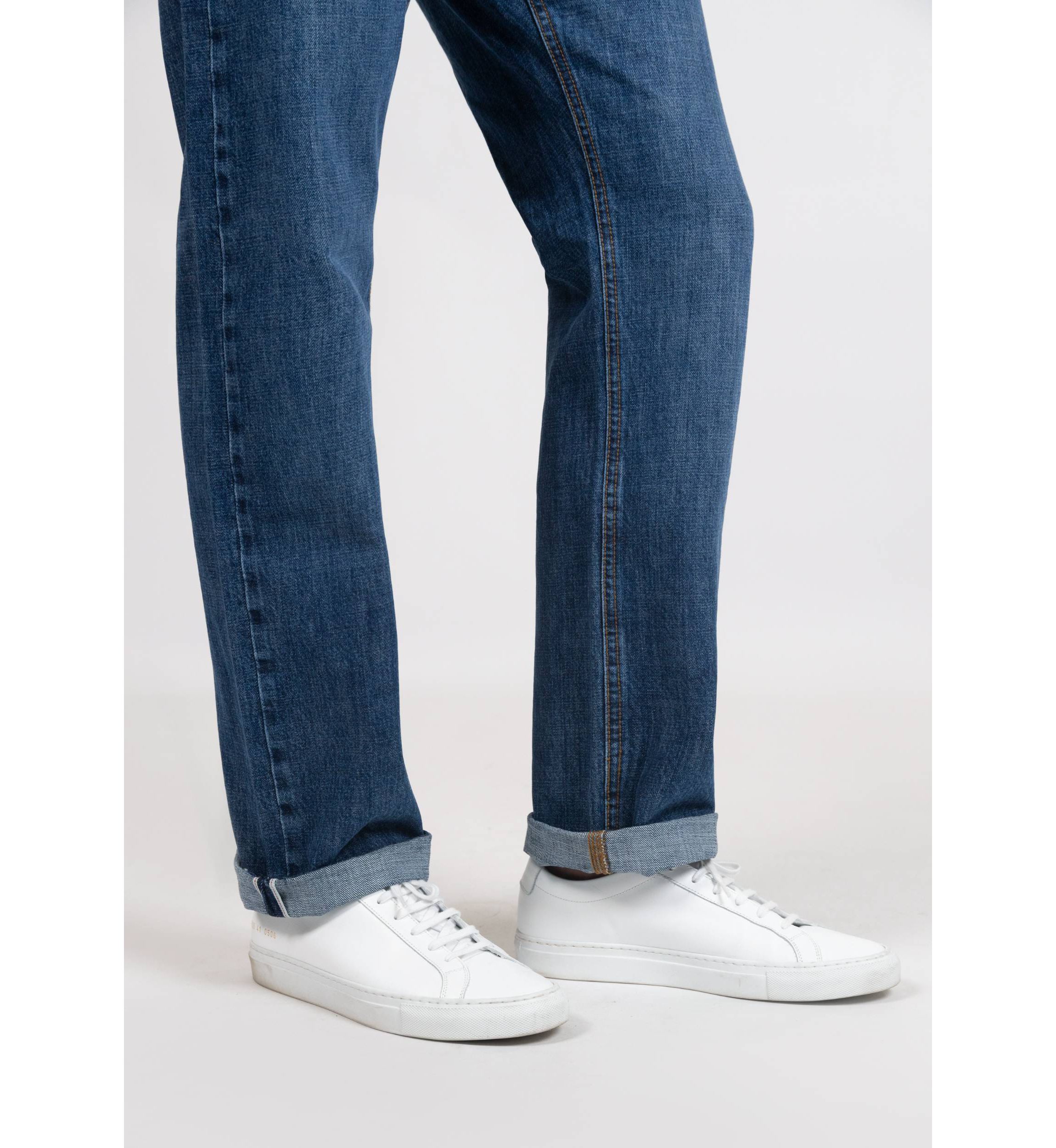 Blue Medium Rinse Wash Slim Straight Selvedge Jeans - Stud